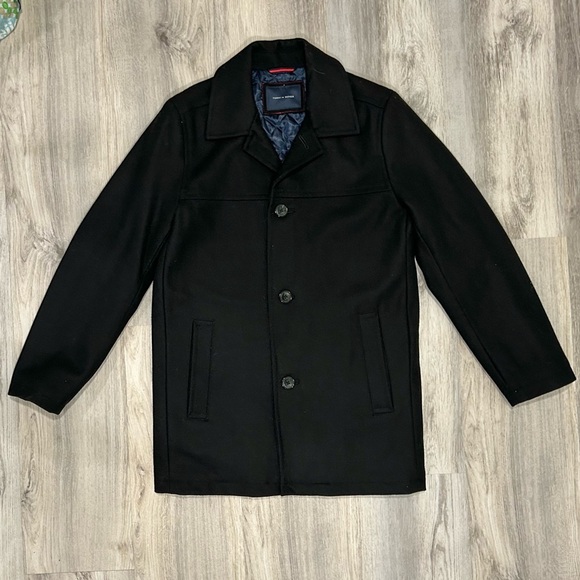 Tommy Hilfiger Wool Blend Black Peacoat Winter Coat Quilted Satin Lined Size S - Picture 1 of 9